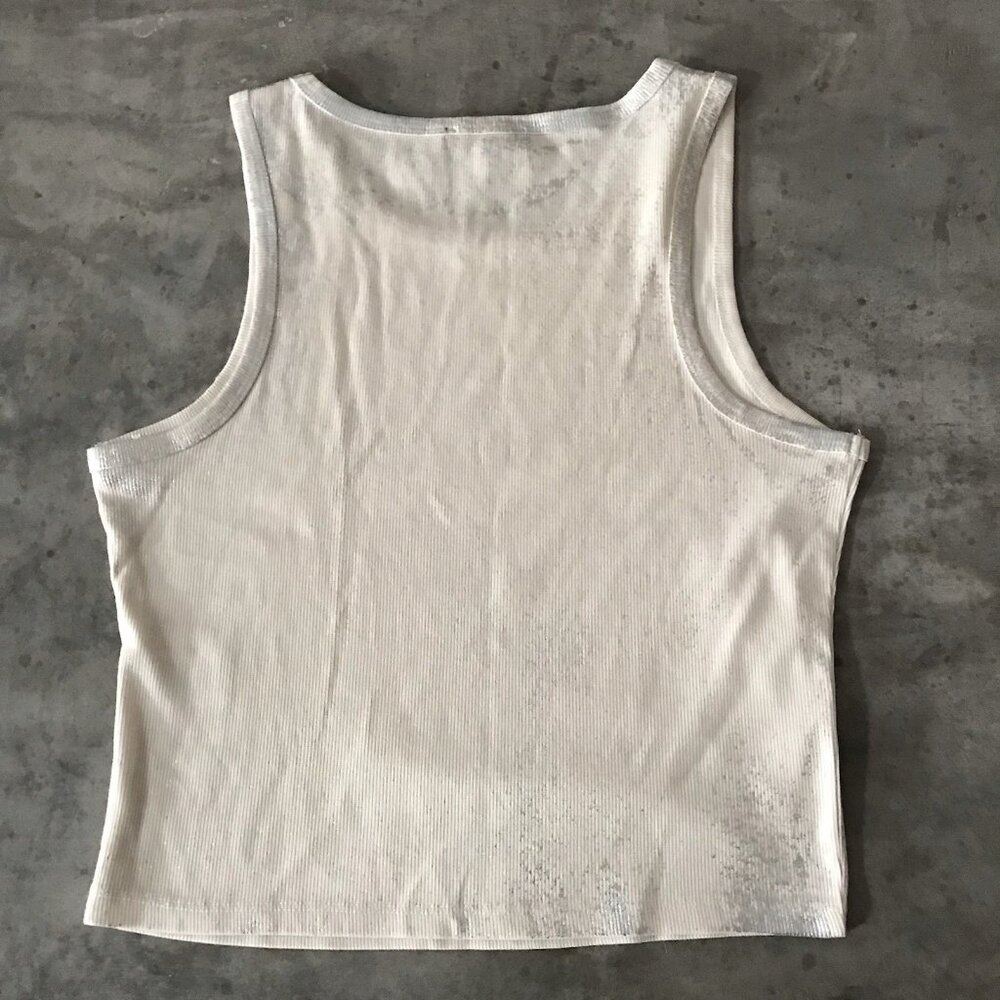 Y2K Almost Famous Top Large Cami Cream Metallic Silver Splatter Rave Going Out - Picture 3 of 14